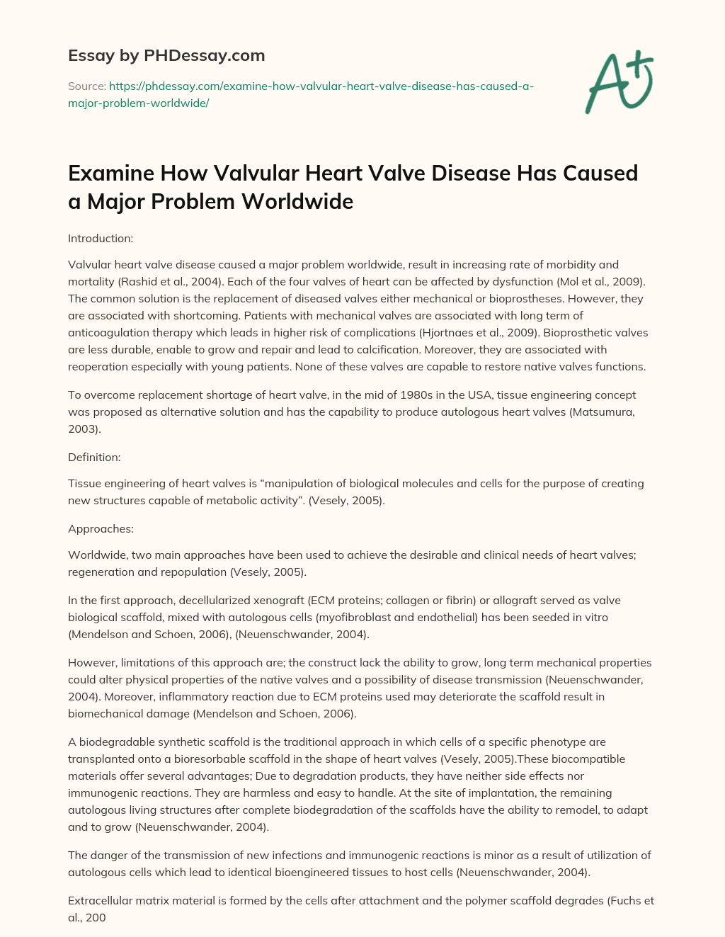 Tissue Engineering as an Alternative Solution for Valvular Heart Disease essay