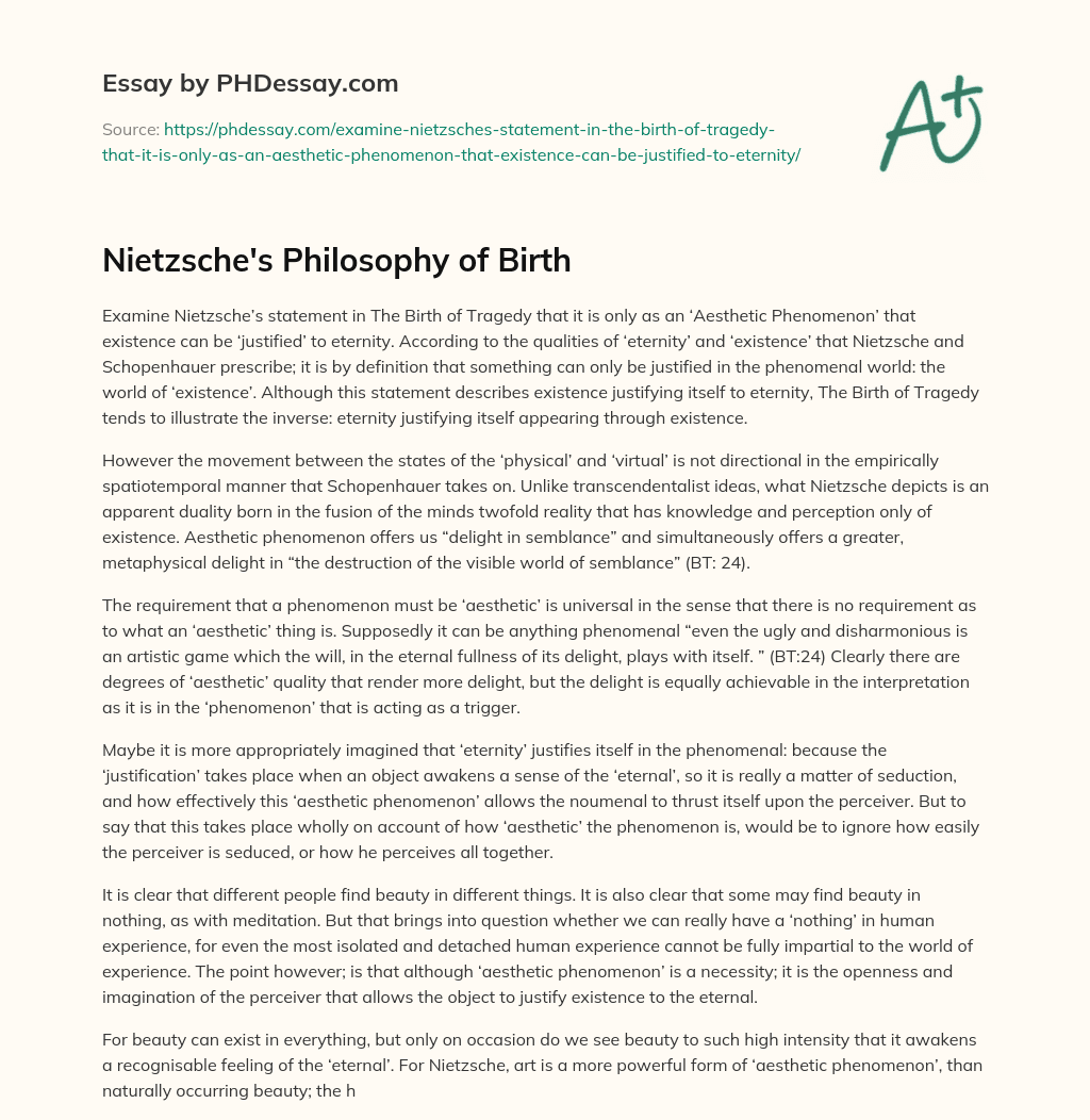 Nietzsche’s Philosophy of Birth essay