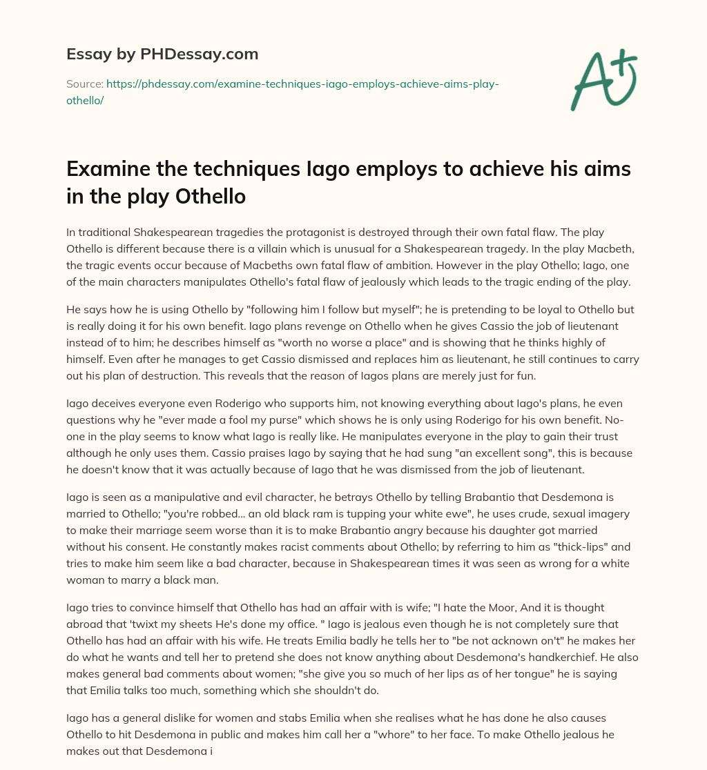 The Role of the Villain in Shakespeare’s Othello essay