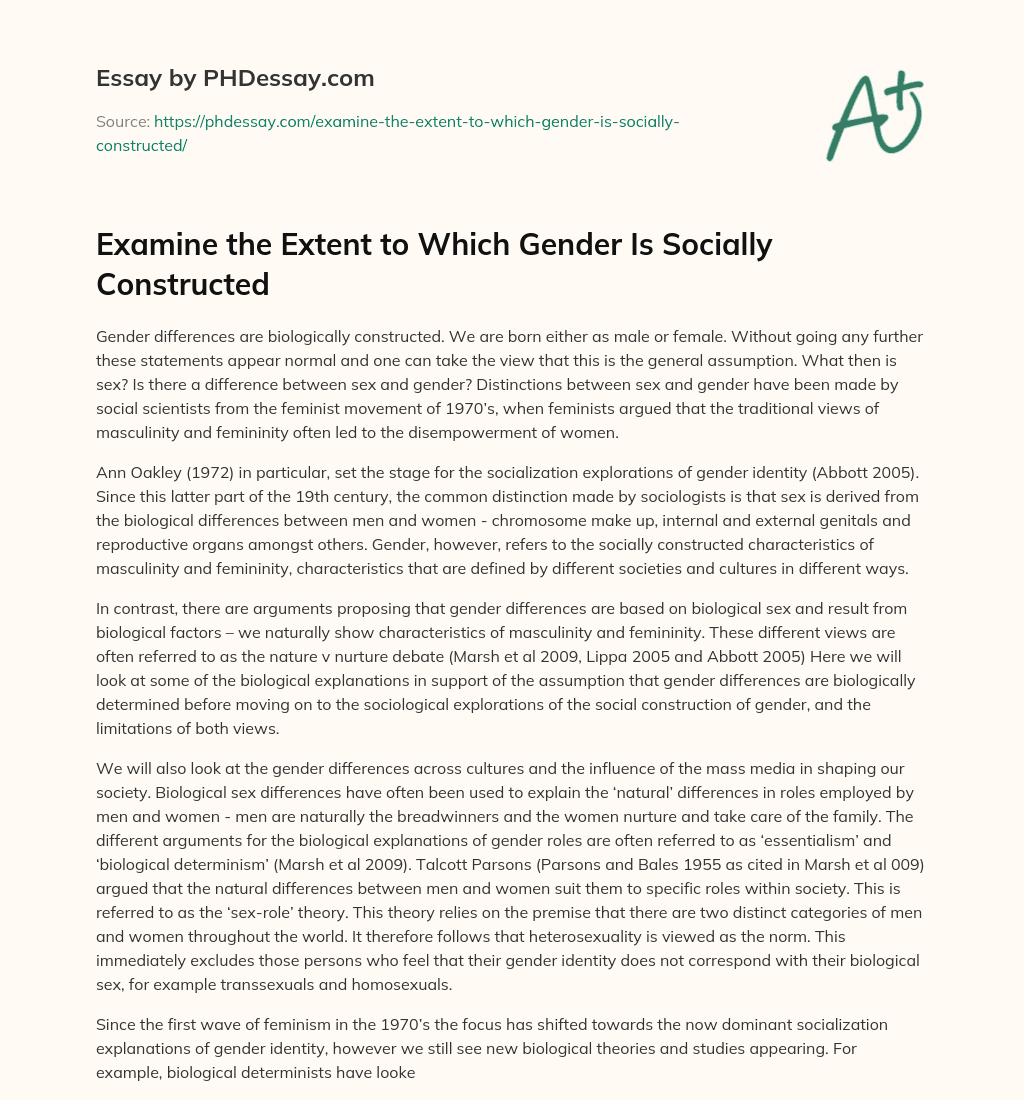 The Distinction between Sex and Gender: Social and Biological Perspectives essay