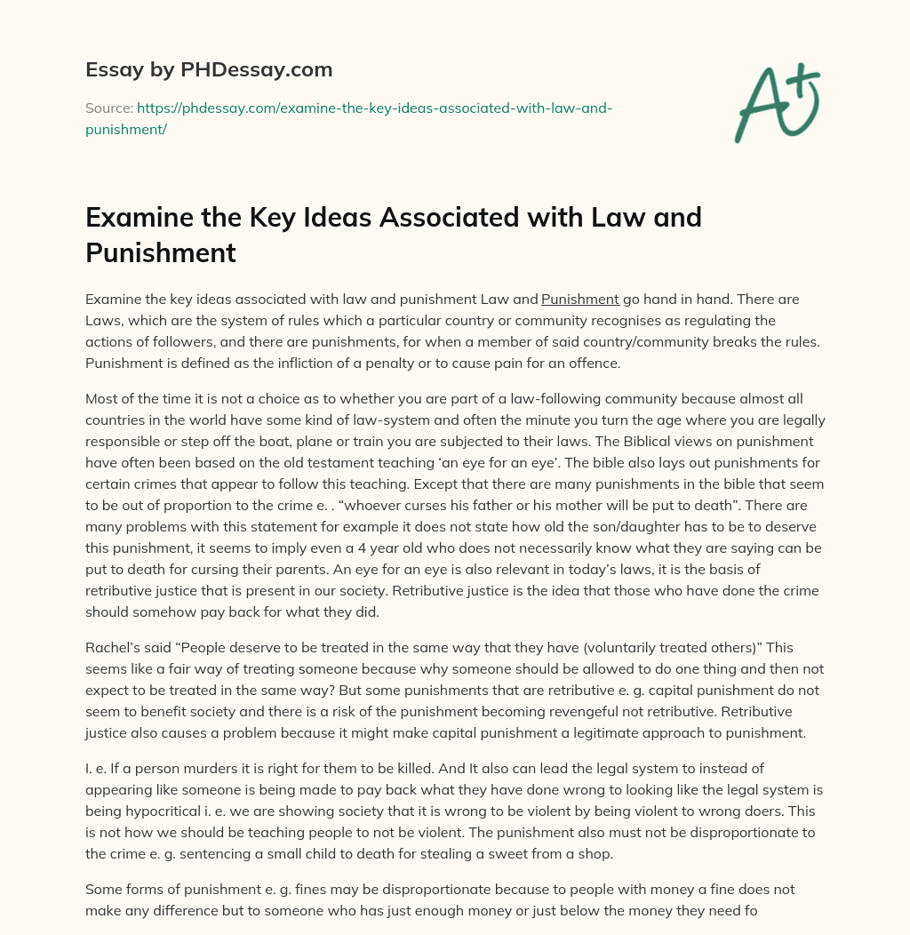 The Relationship Between Law and Punishment: Key Ideas Explored essay