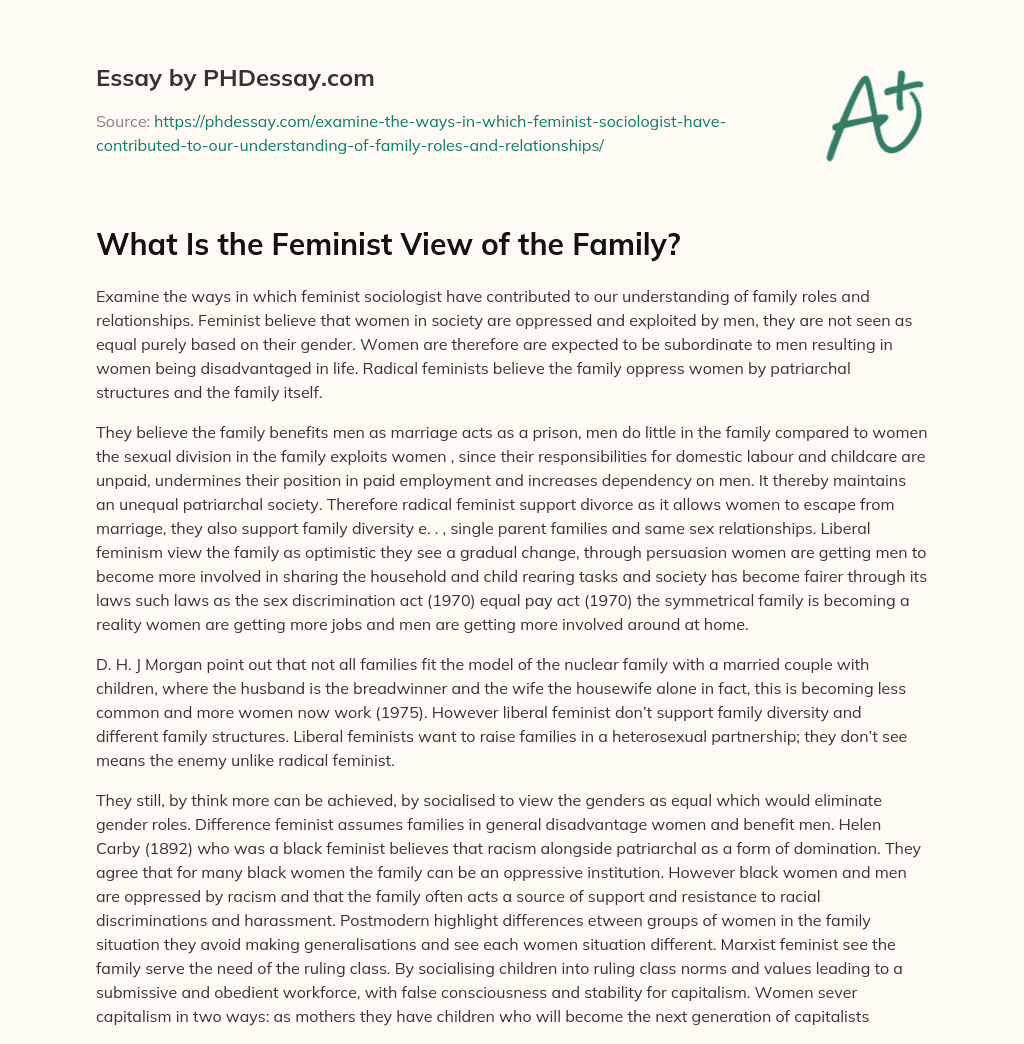 critically evaluate feminist approach to family as an institution essay