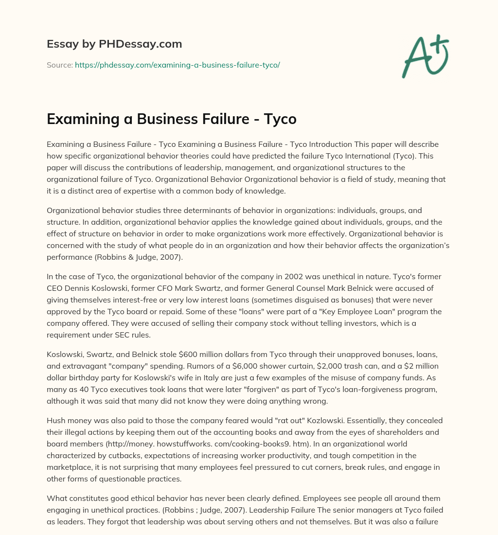 Examining a Business Failure – Tyco essay