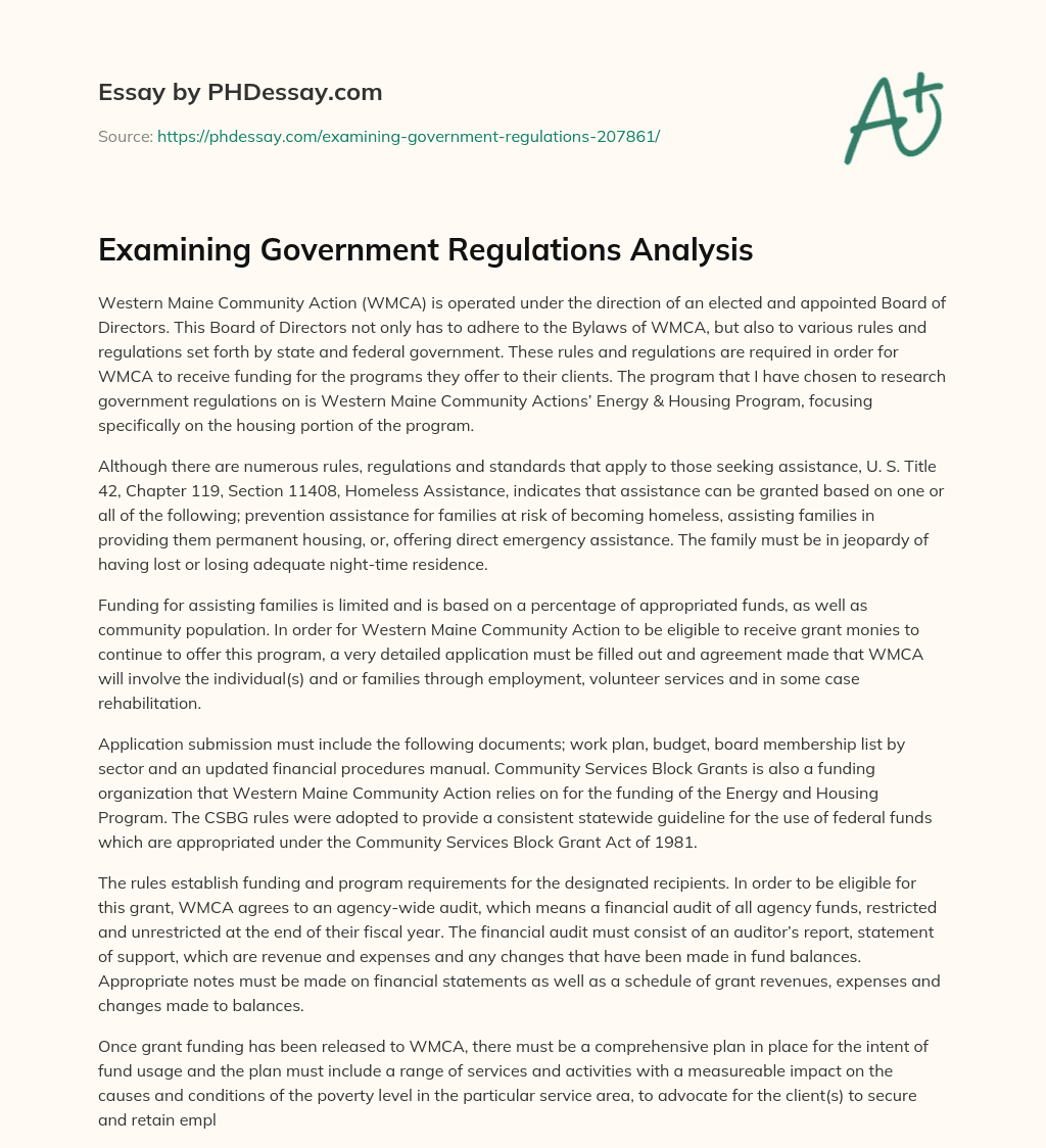 Examining Government Regulations Analysis essay