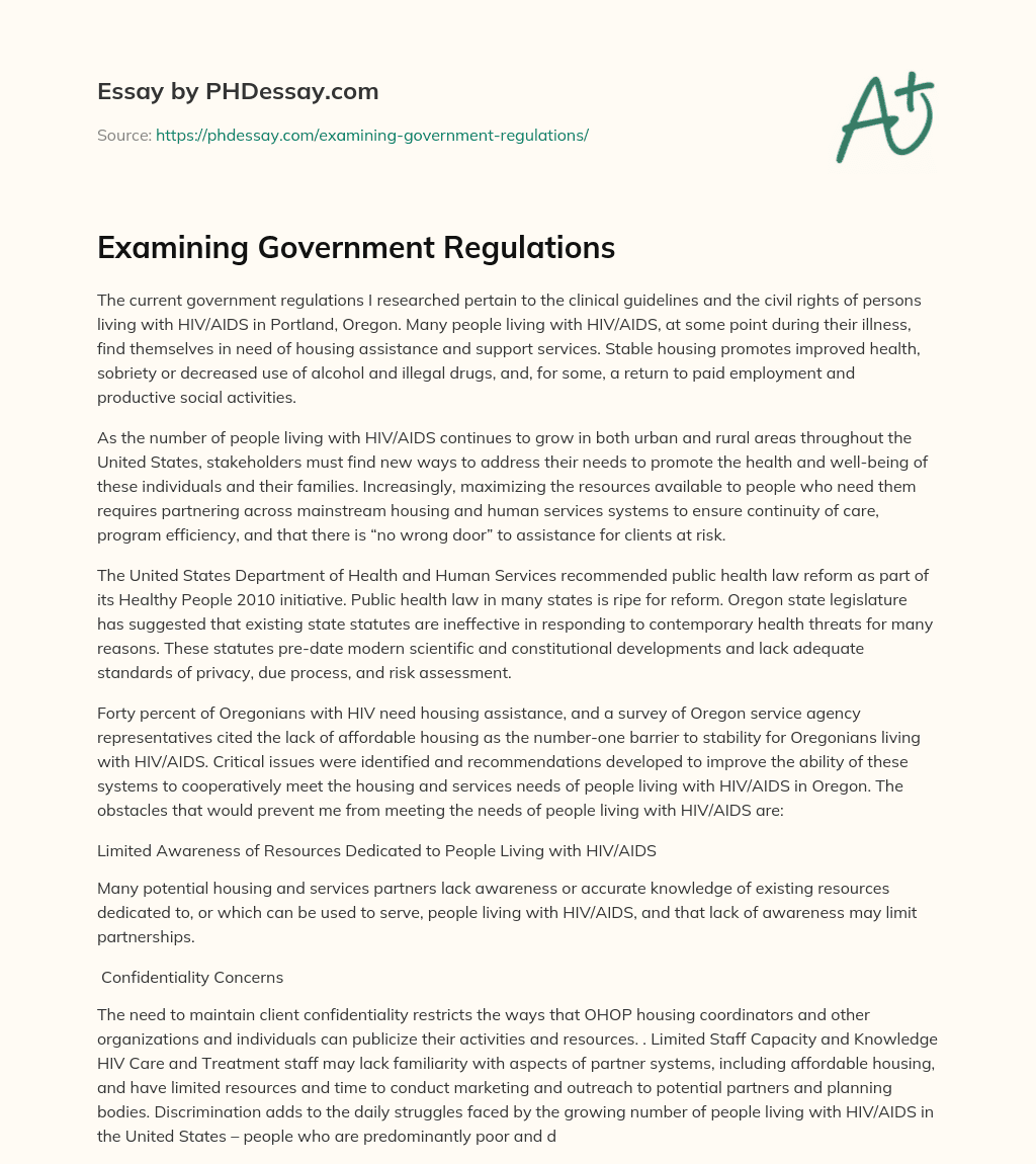 Examining Government Regulations essay