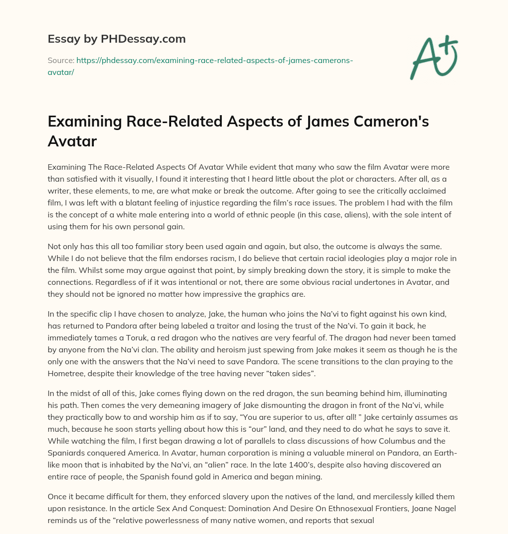 Examining Race-Related Aspects of James Cameron’s Avatar essay