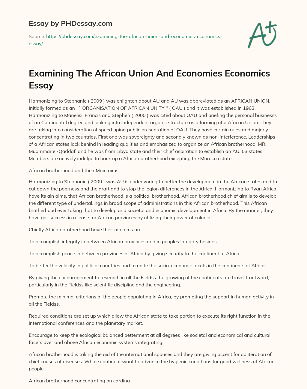 Examining The African Union And Economies Economics Essay essay