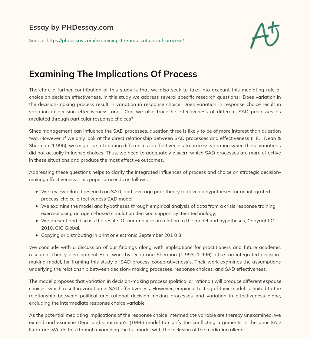 Examining The Implications Of Process essay