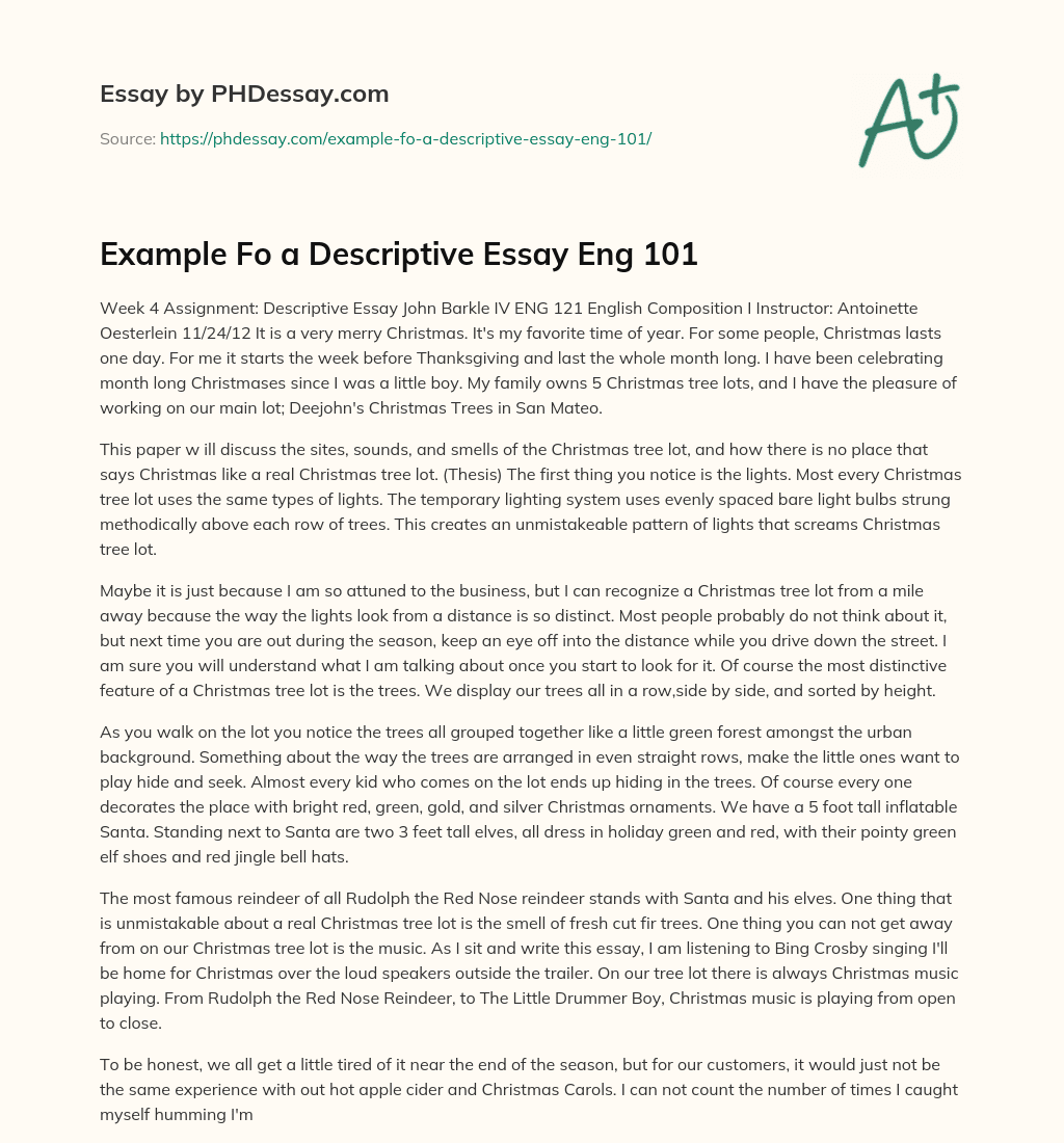 Example Fo a Descriptive Essay Eng 101 essay