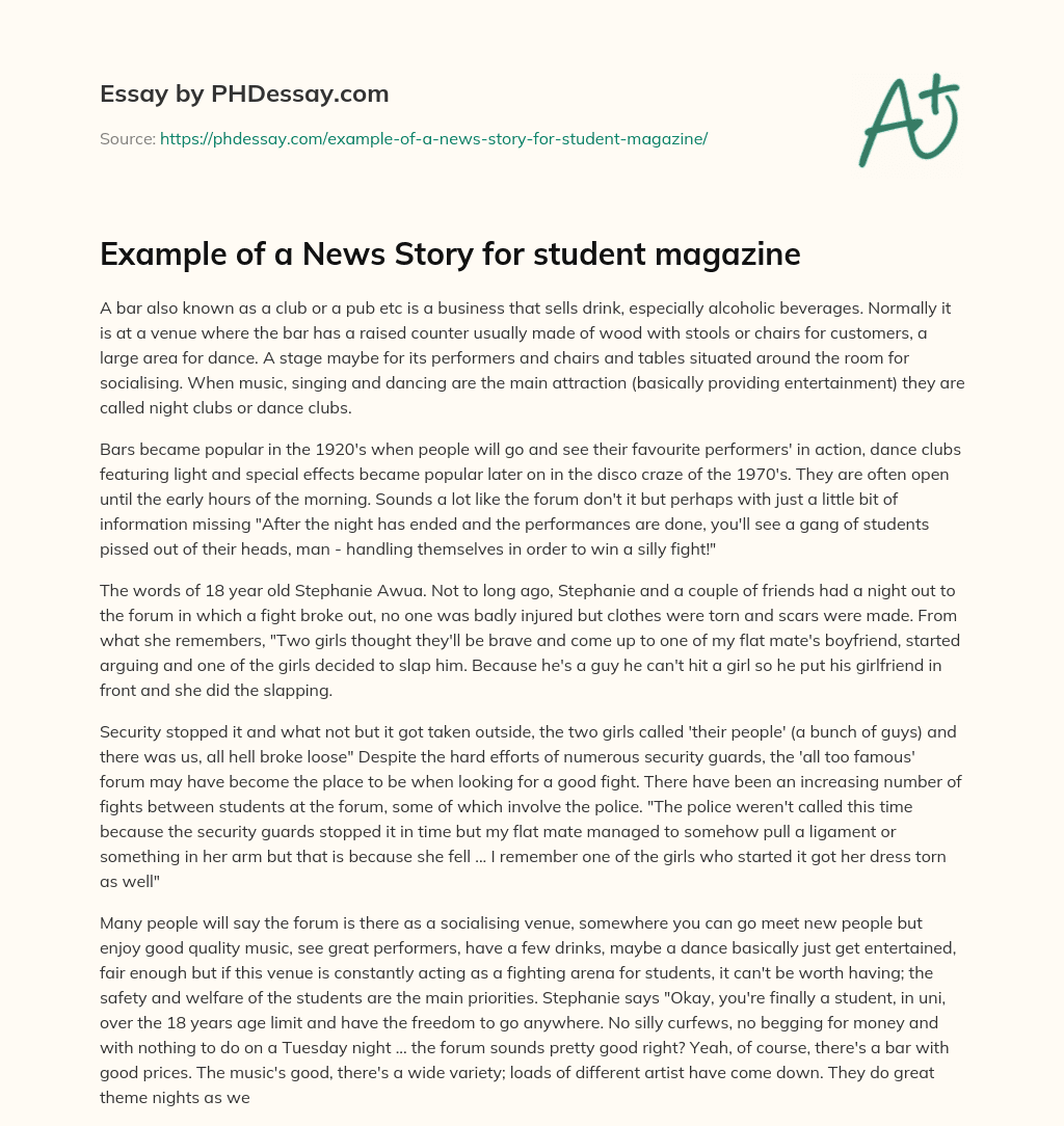 Example of a News Story for student magazine essay