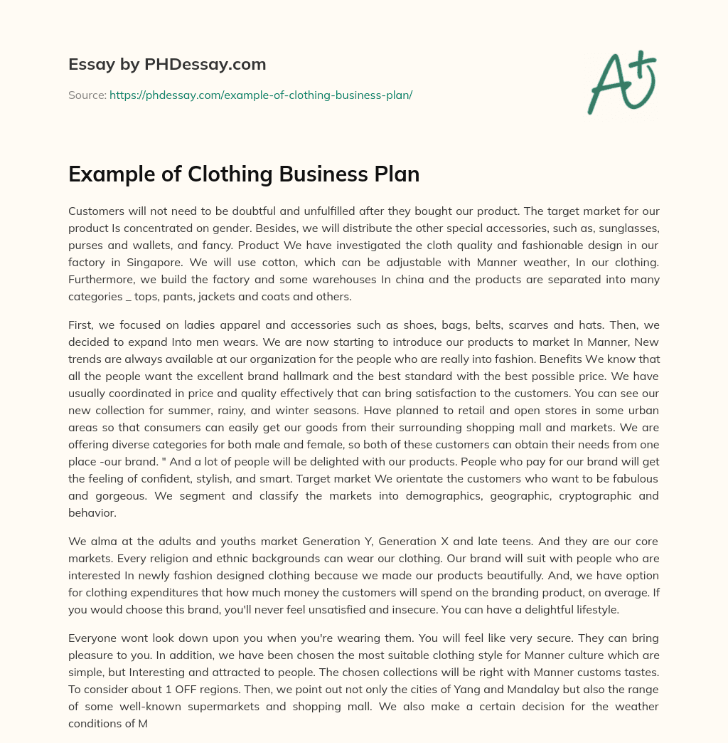 Example Of Clothing Business Plan Sample - PHDessay.com
