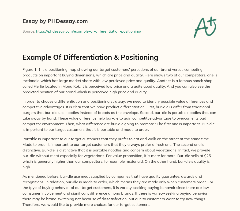 Example Of Differentiation & Positioning essay