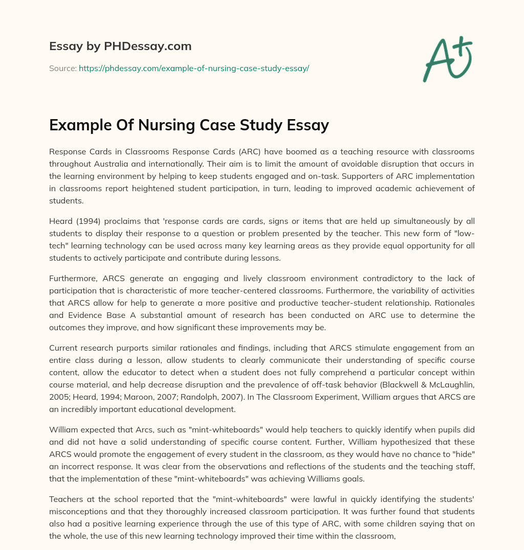 Example Of Nursing Case Study Essay PHDessay