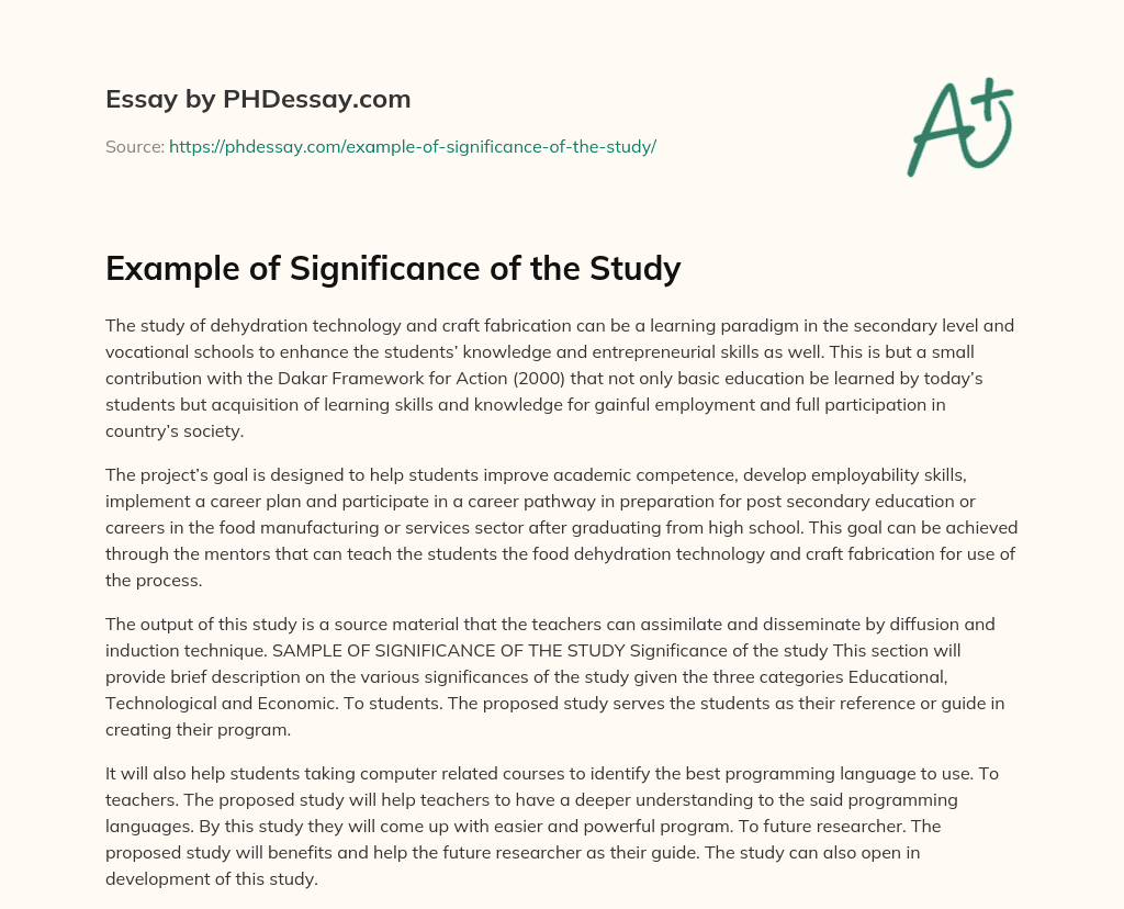 Example Of Significance Of The Study Research Example 300 Words 