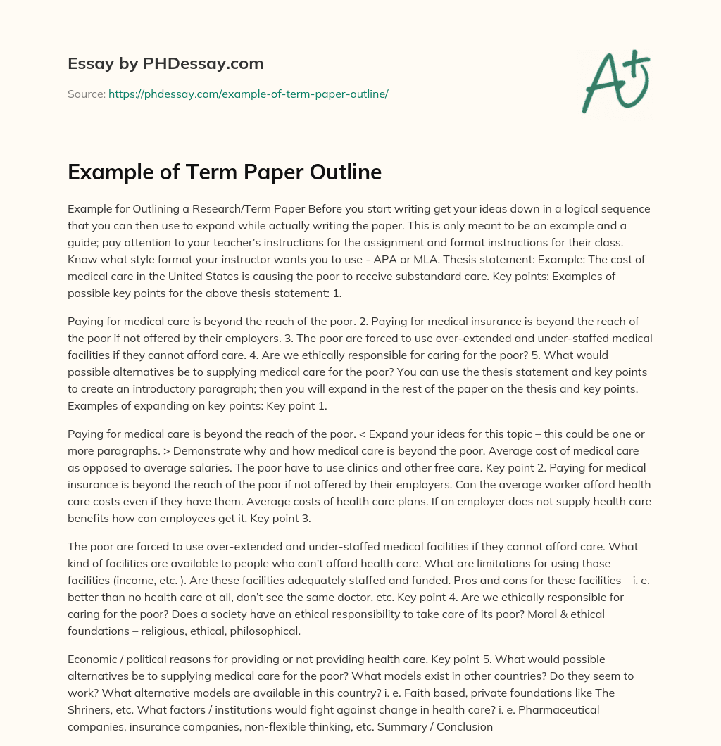 Example of Term Paper Outline essay