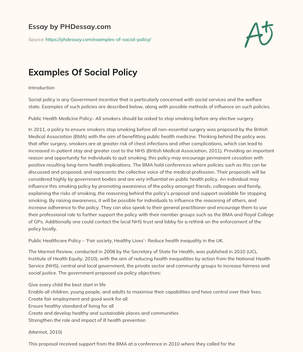 determinants of social policy essay
