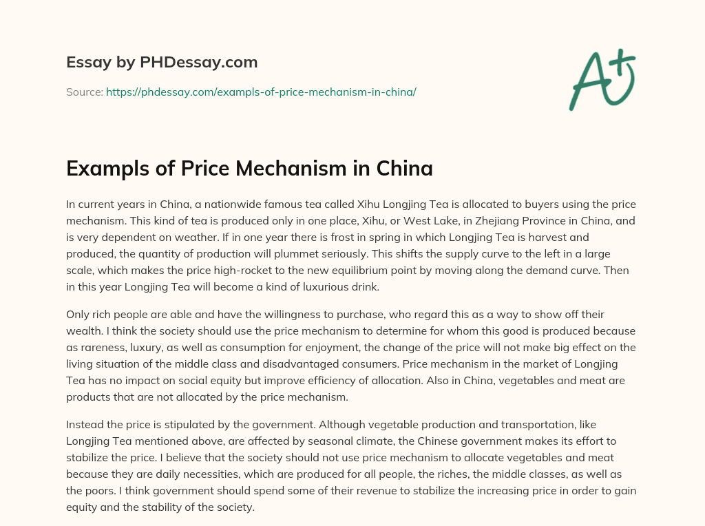 Exampls of Price Mechanism in China essay