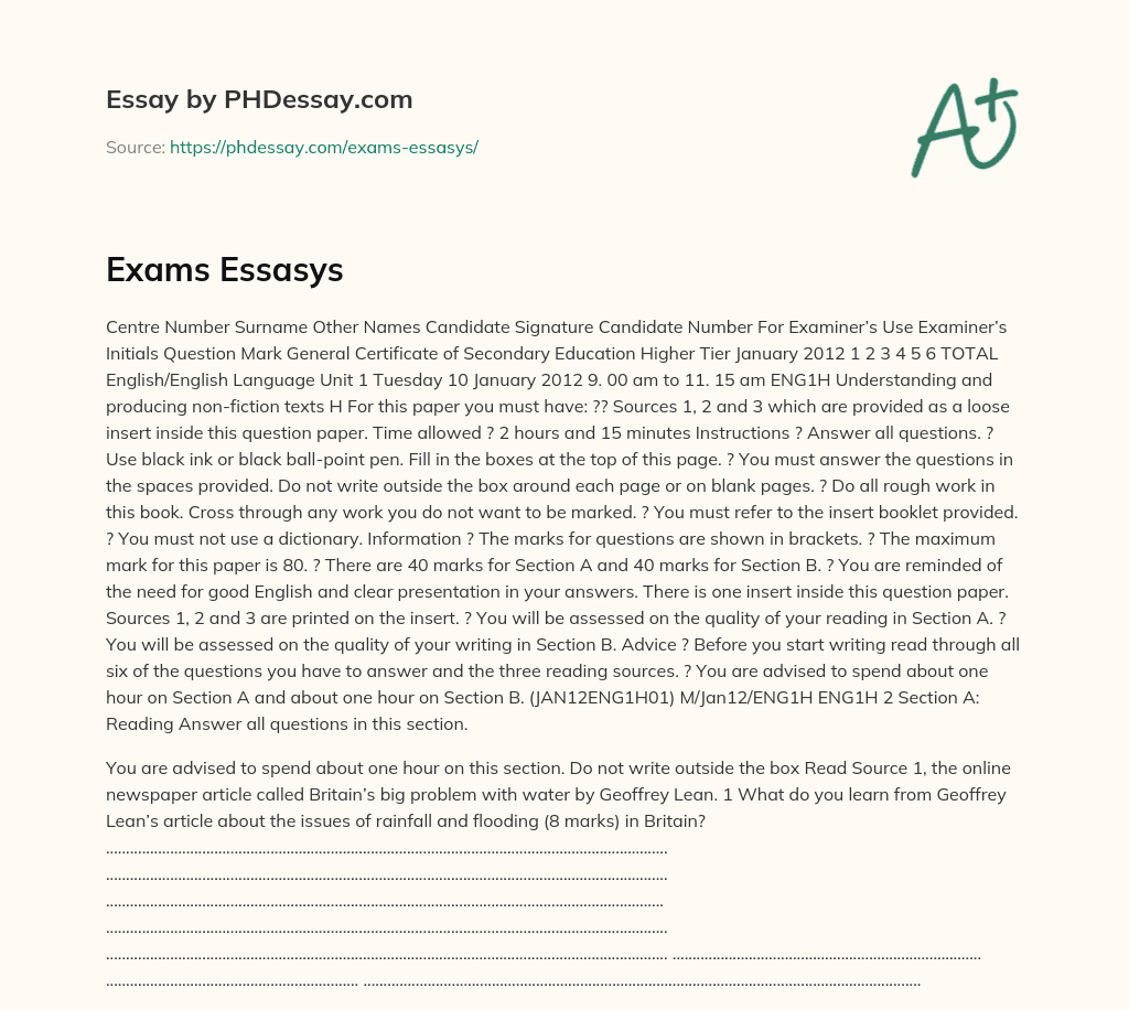 GCSE English Language Exam Instructions and Requirements essay