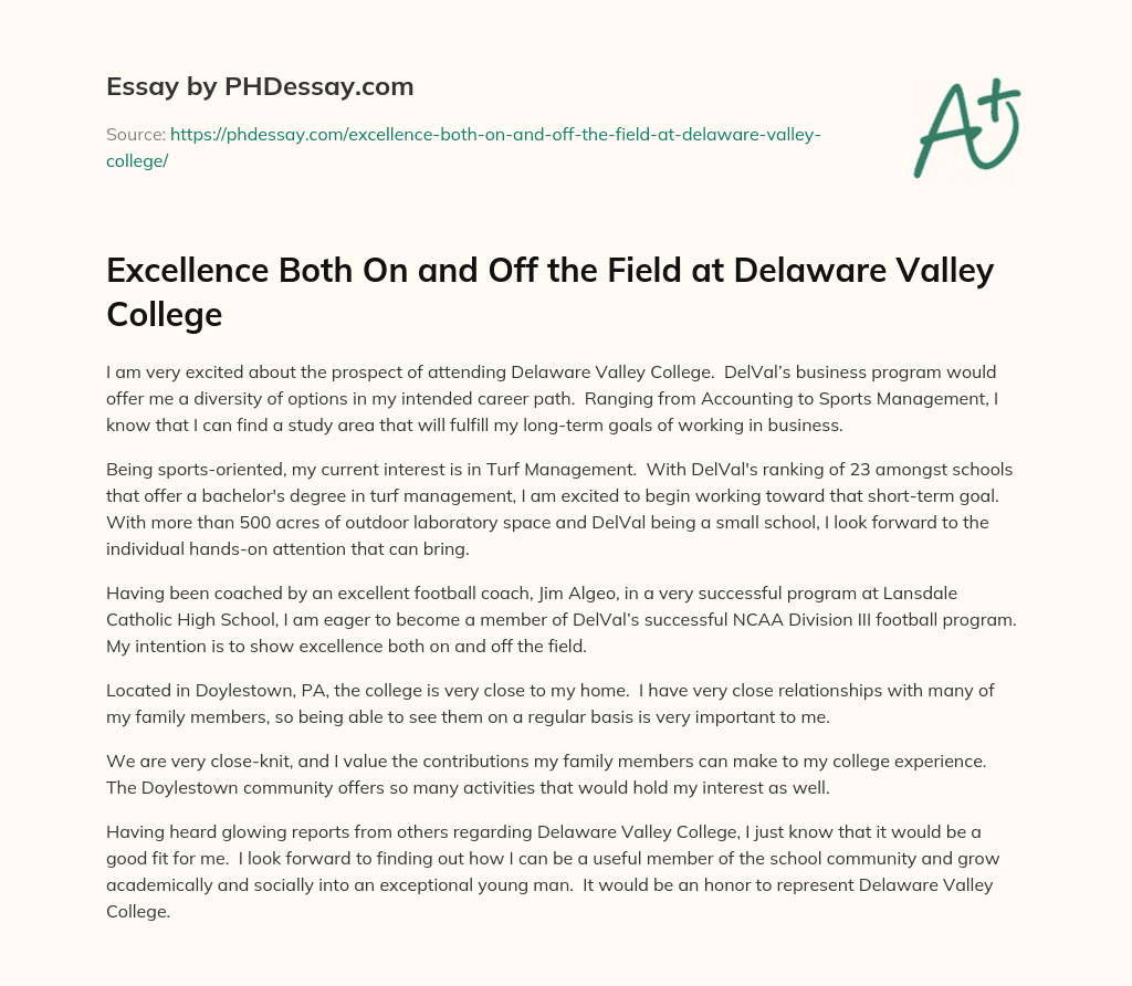 Excellence Both On and Off the Field at Delaware Valley College essay