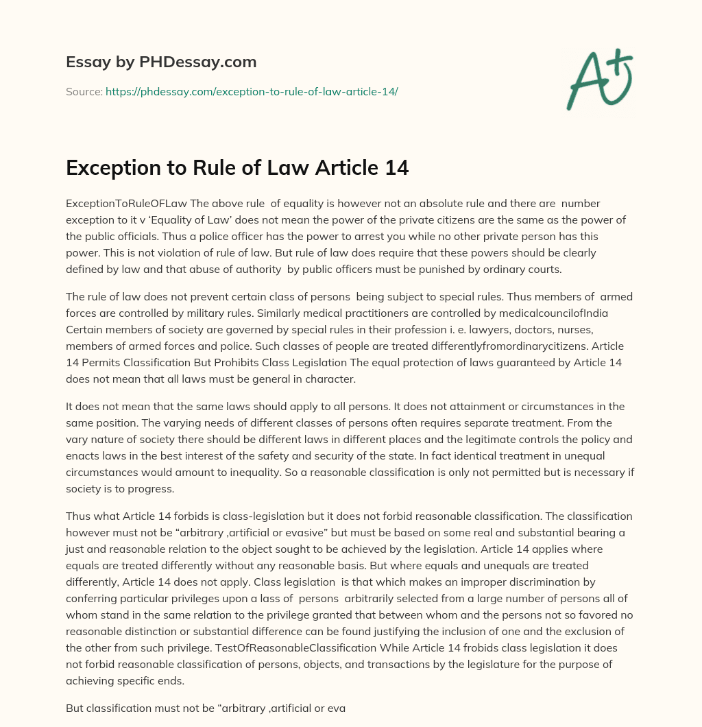 Exception to Rule of Law Article 14 essay