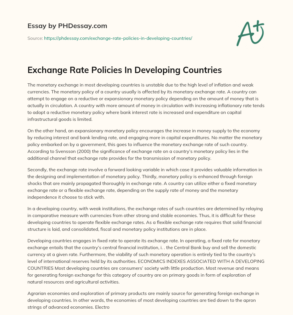 Exchange Rate Policies In Developing Countries essay