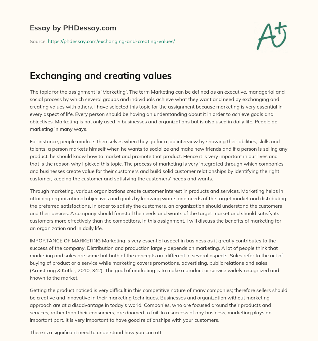 Exchanging and creating values essay