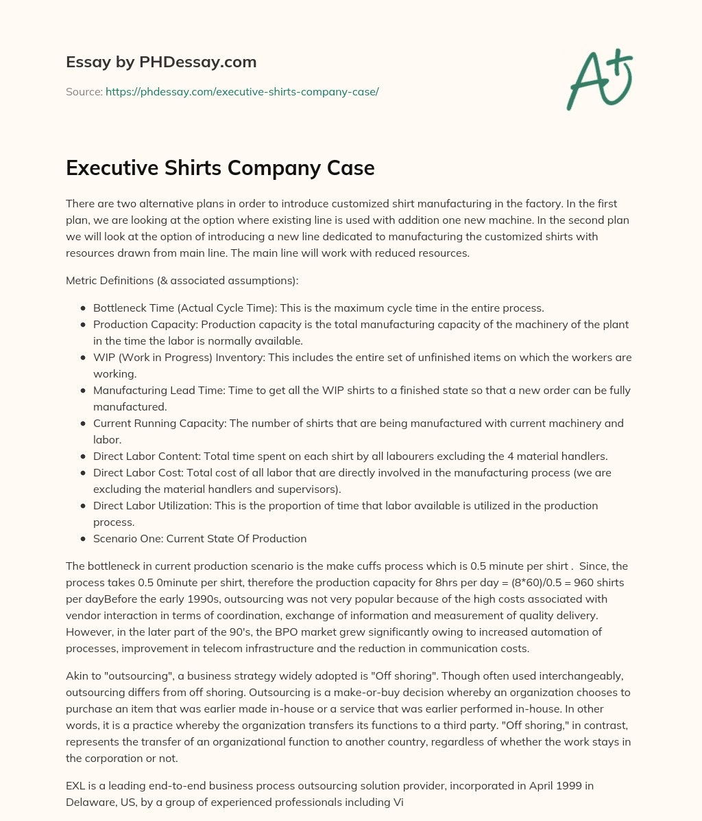 Executive Shirts Company Case essay