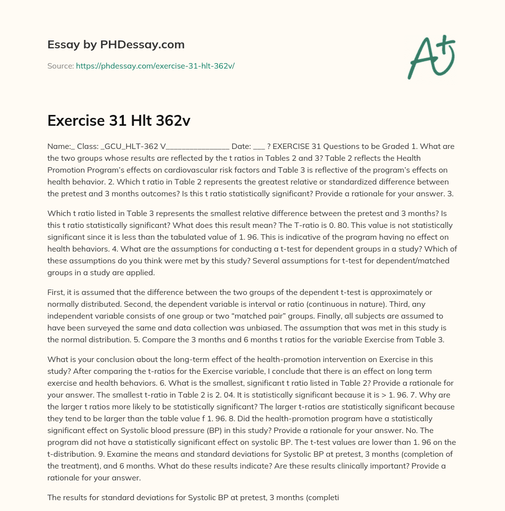 Exercise 31 Hlt 362v essay