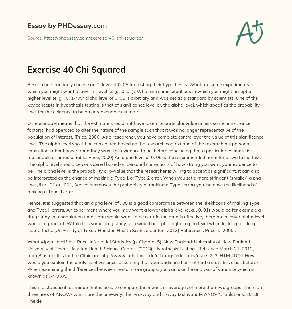 Exercise 40 Chi Squared essay