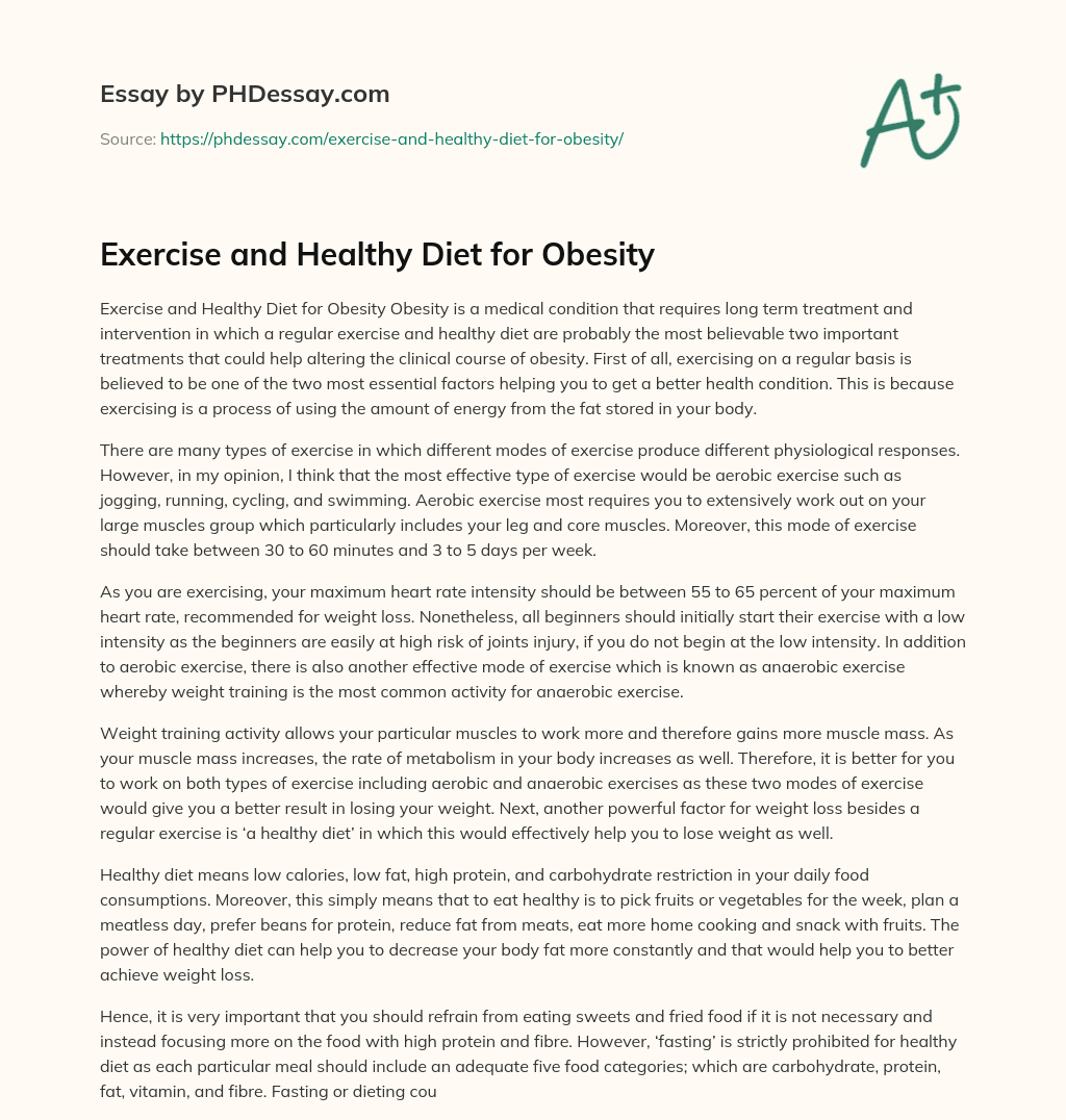 Exercise and Healthy Diet for Obesity essay