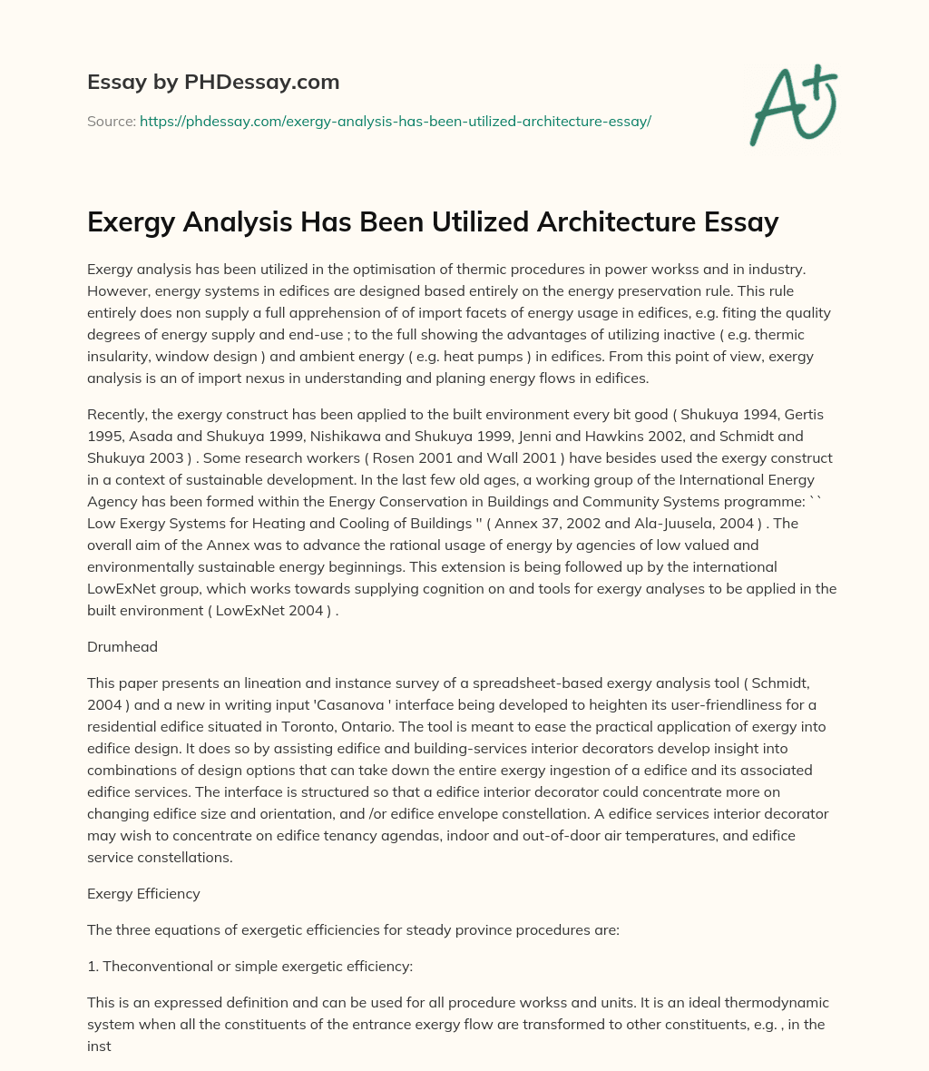 Exergy Analysis Has Been Utilized Architecture Essay essay