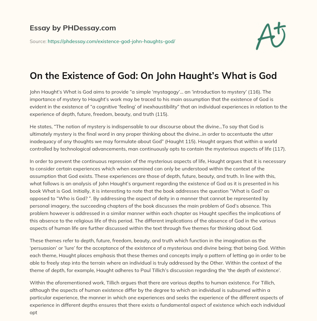 On the Existence of God: On John Haught’s What is God essay