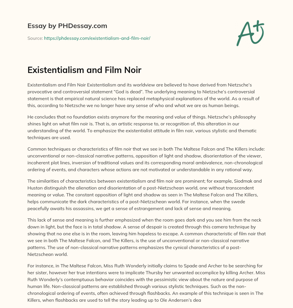 Existentialism and Film Noir essay