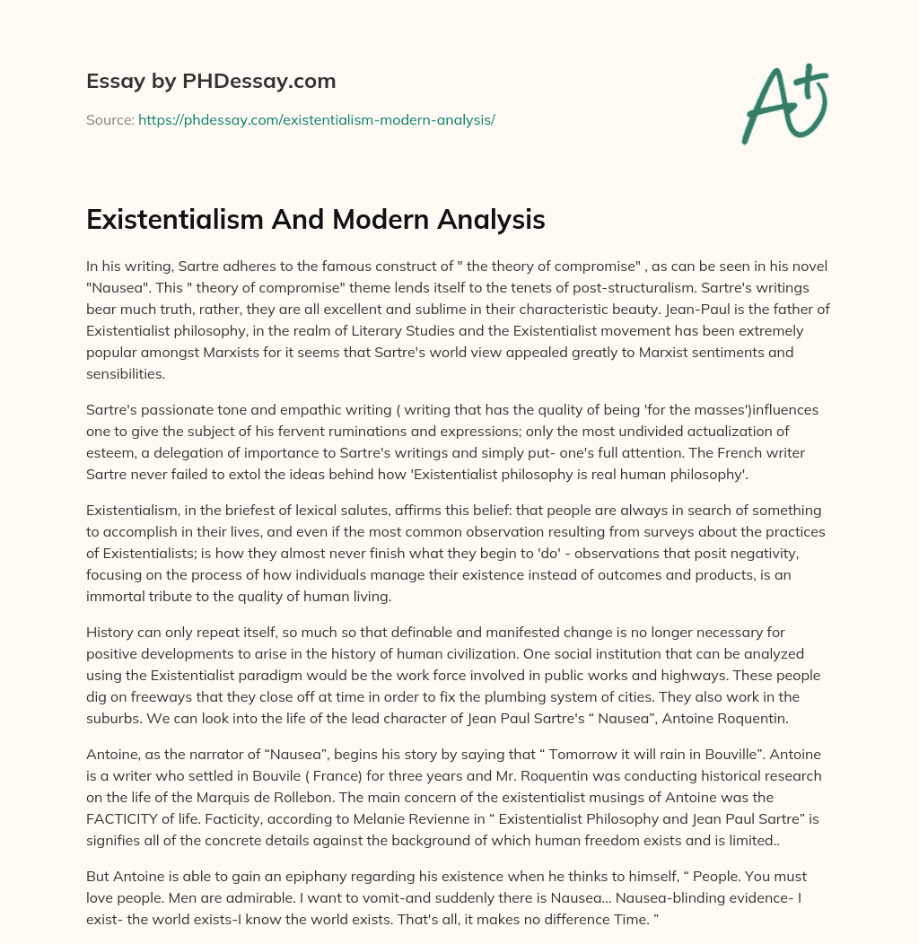 Existentialism And Modern Analysis essay