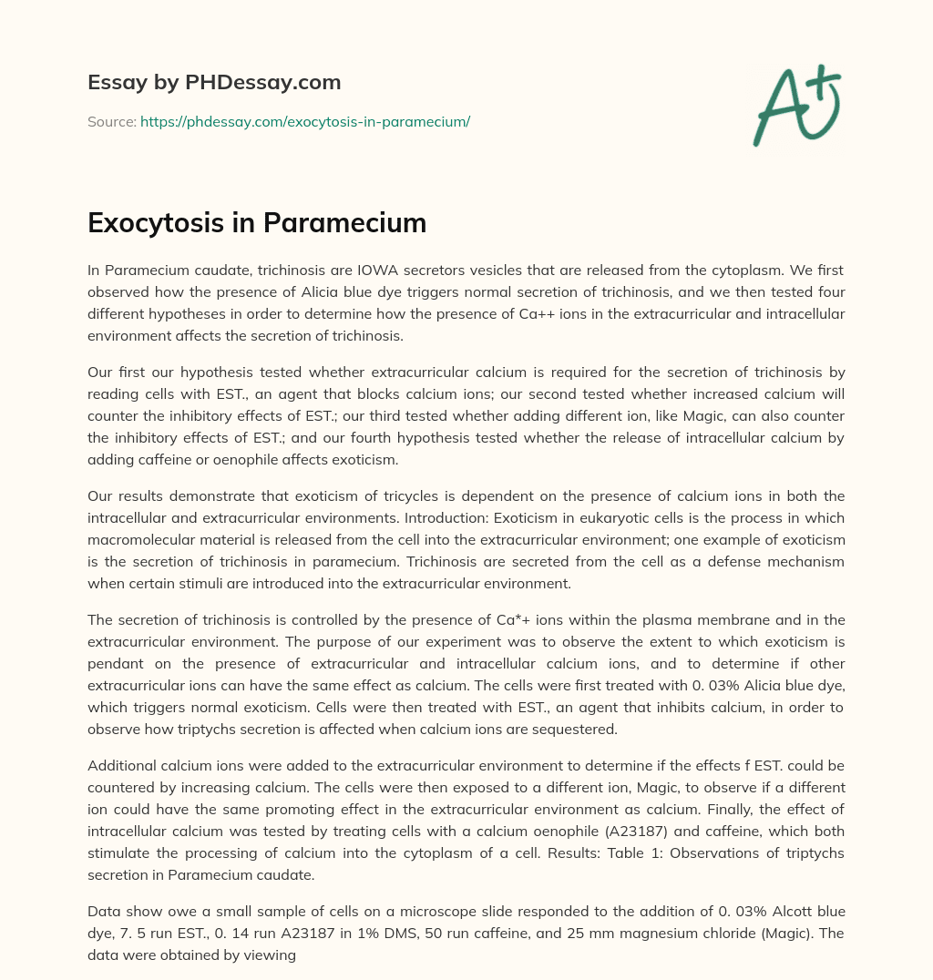 Exocytosis in Paramecium essay