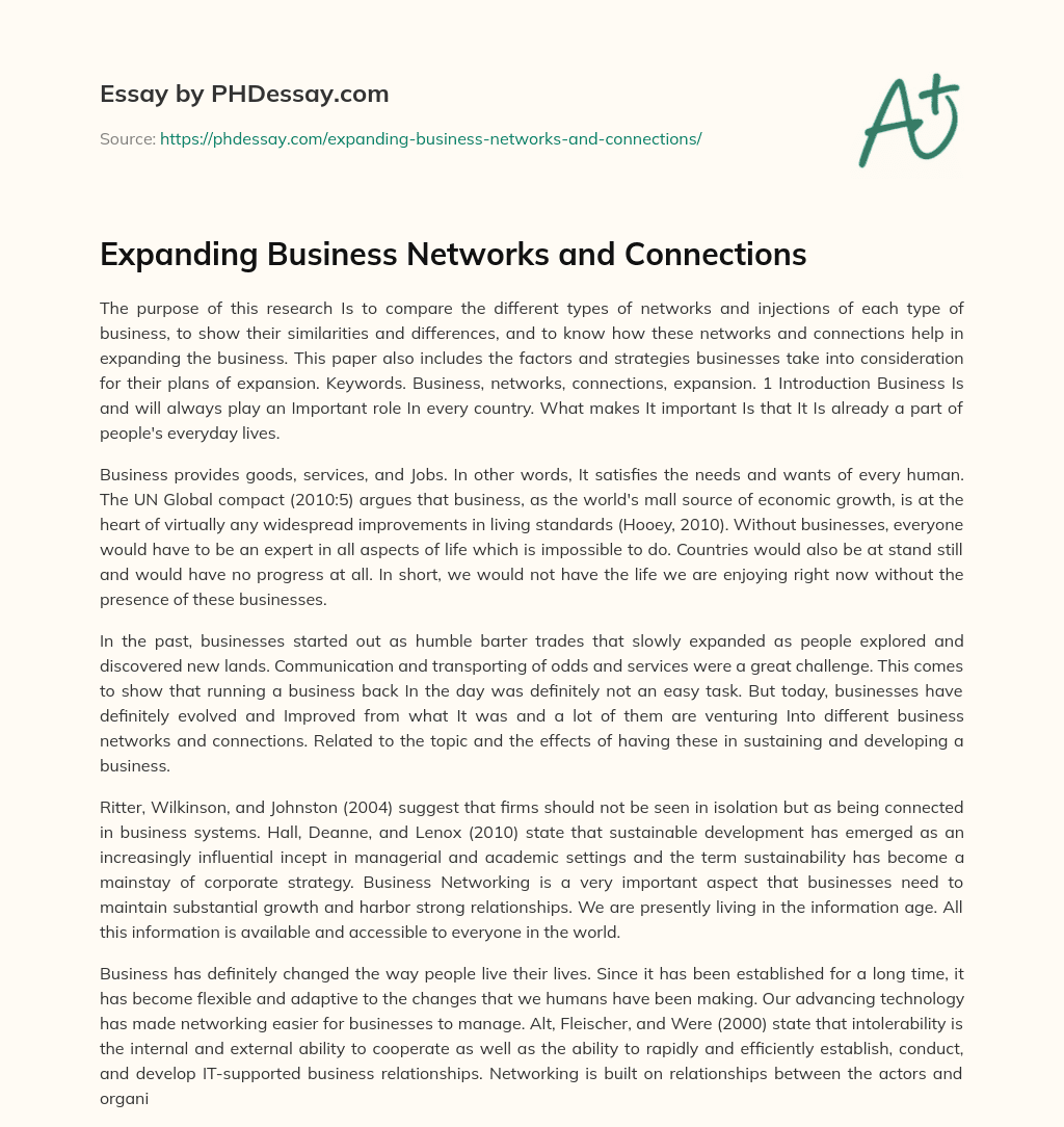 Expanding Business Networks and Connections essay