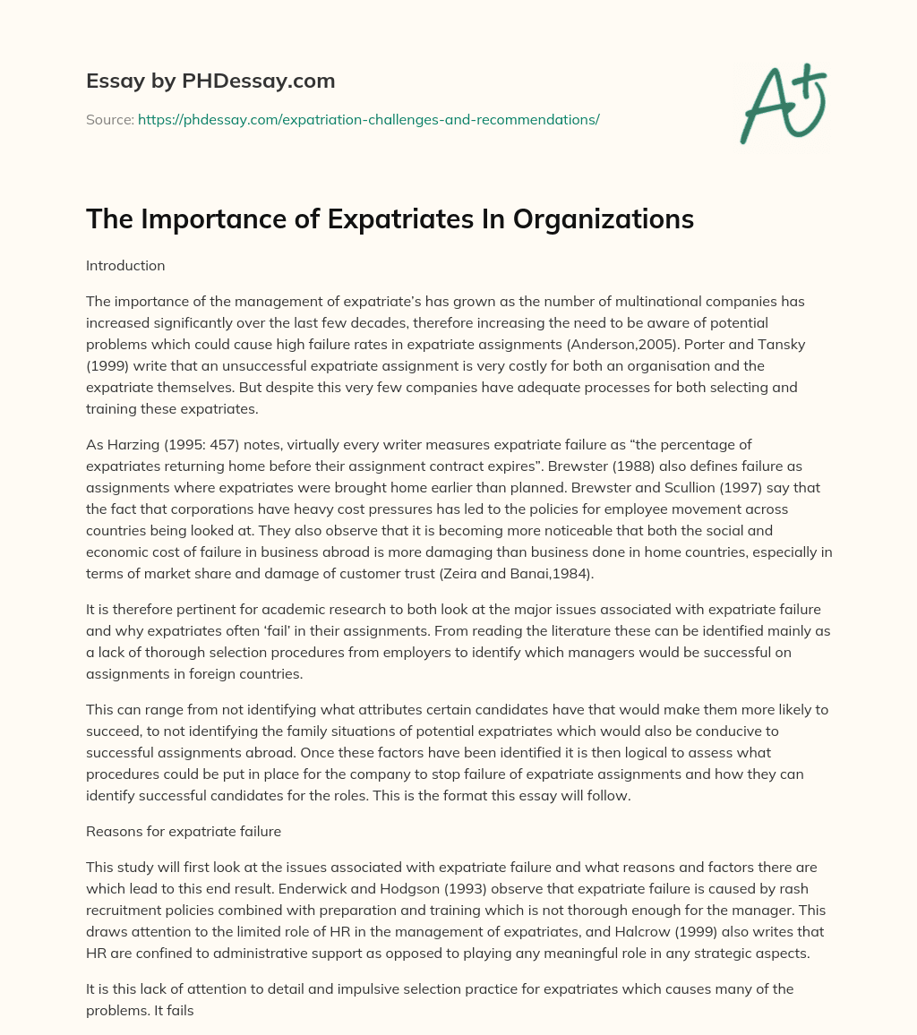 The Importance of Expatriates In Organizations essay