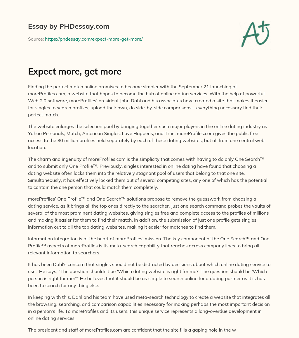 Expect more, get more essay