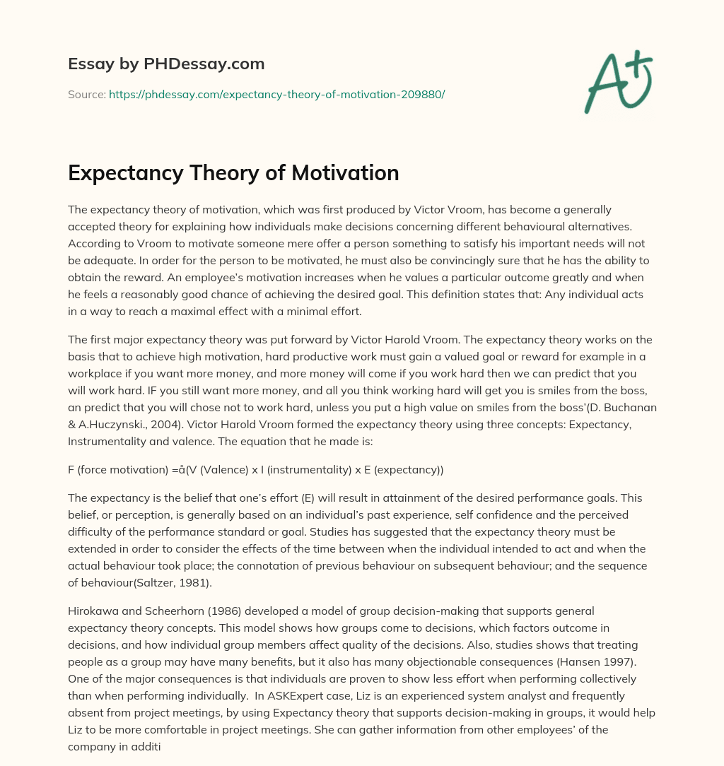 Expectancy Theory of Motivation essay