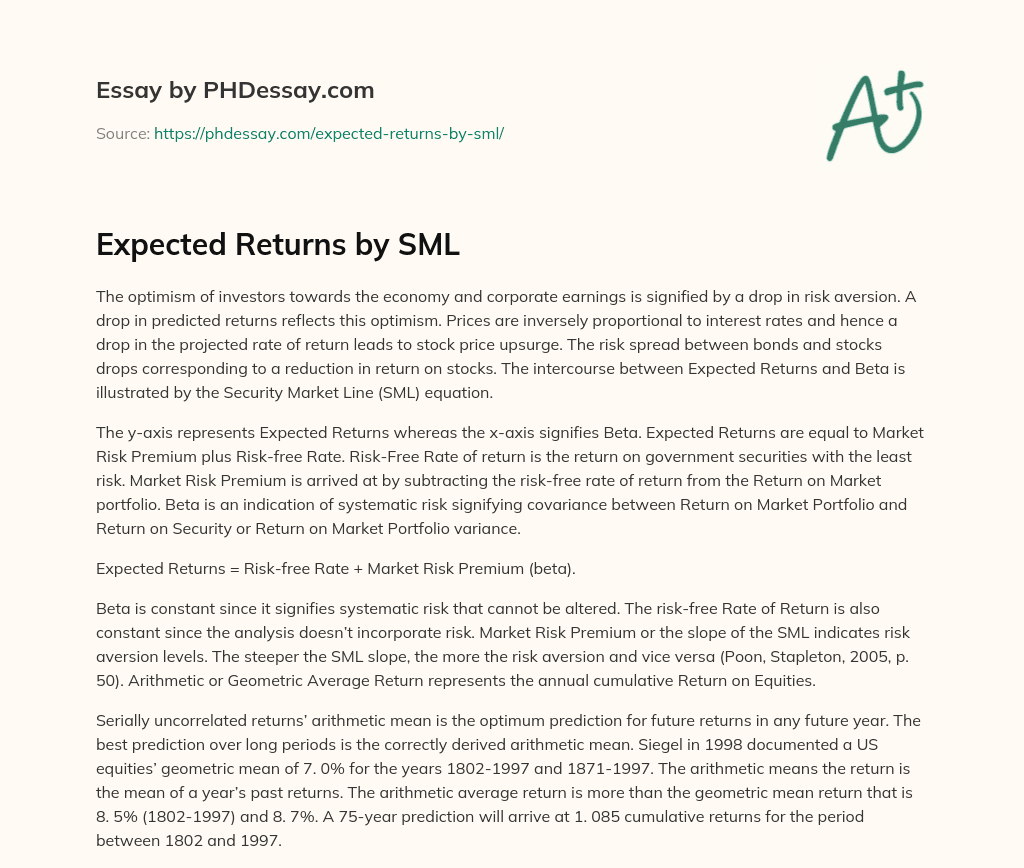 Expected Returns by SML essay