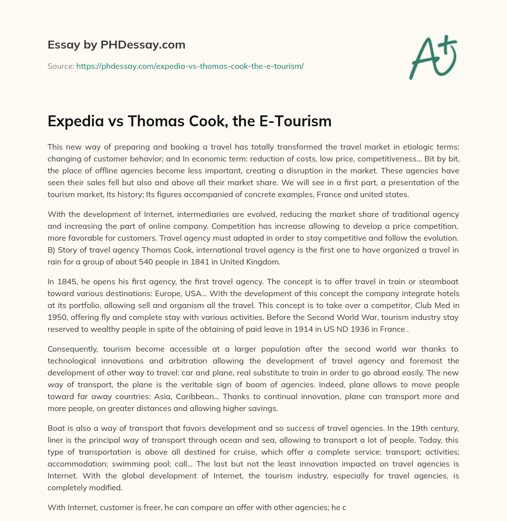 Expedia vs Thomas Cook, the E-Tourism essay