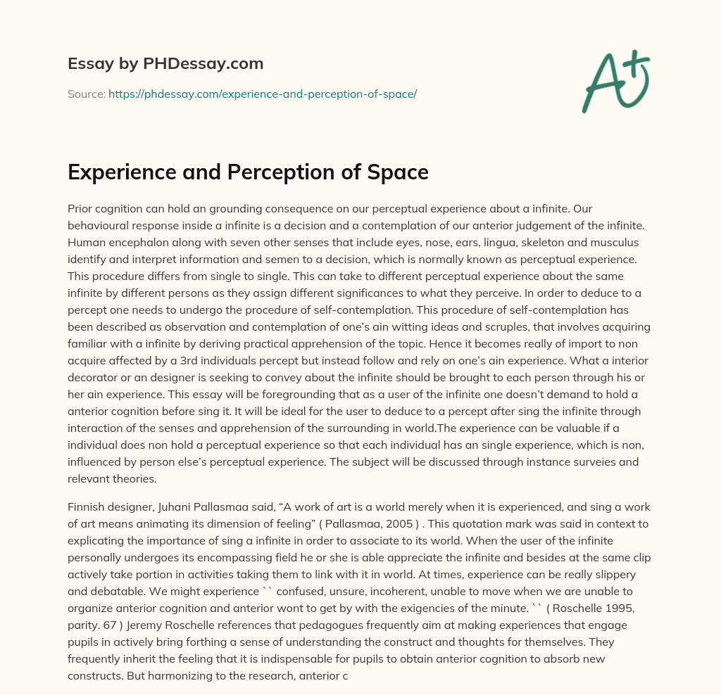 Experience and Perception of Space essay