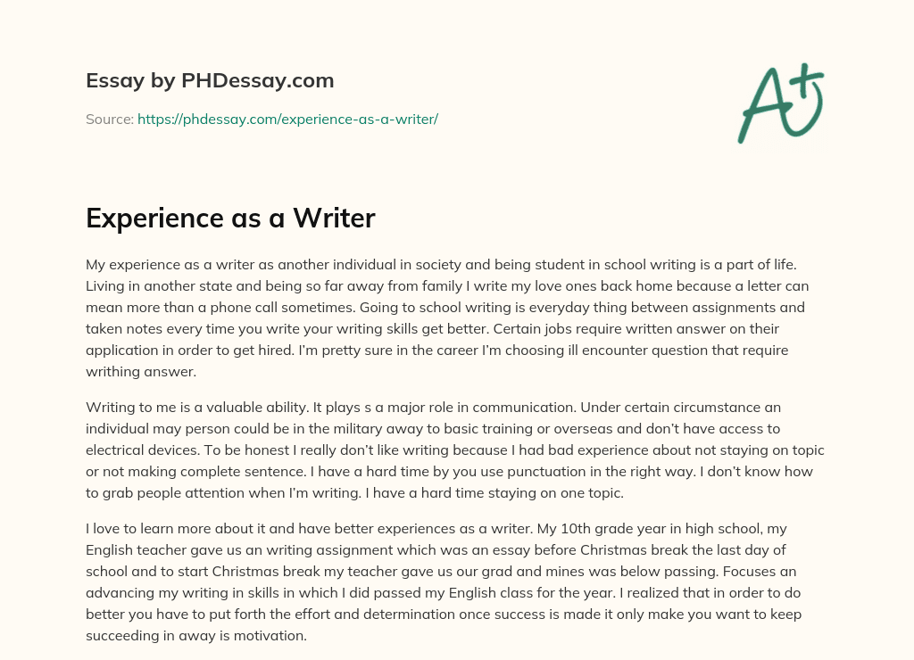 Experience as a Writer essay