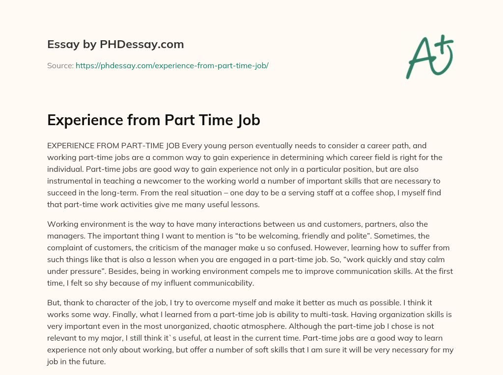 example essay about part time job