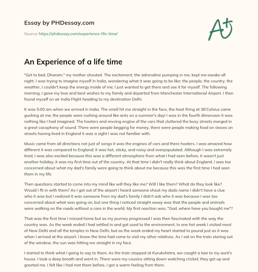 An Experience of a life time essay