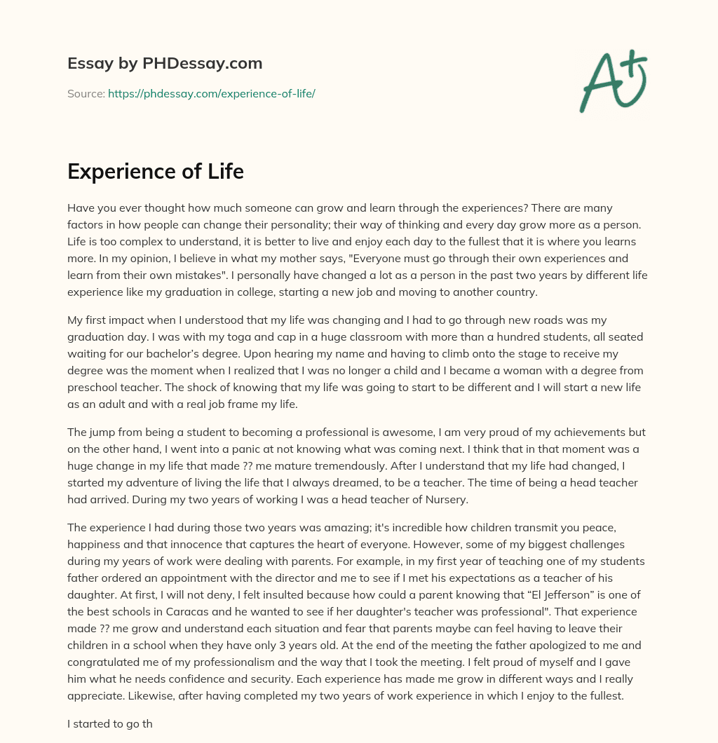 Experience of Life essay