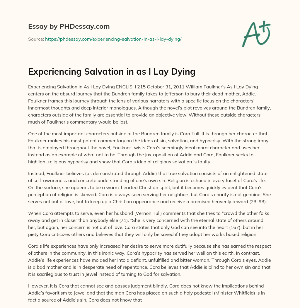 Experiencing Salvation in as I Lay Dying essay