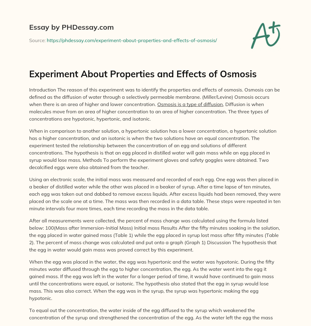 Experiment About Properties and Effects of Osmosis essay