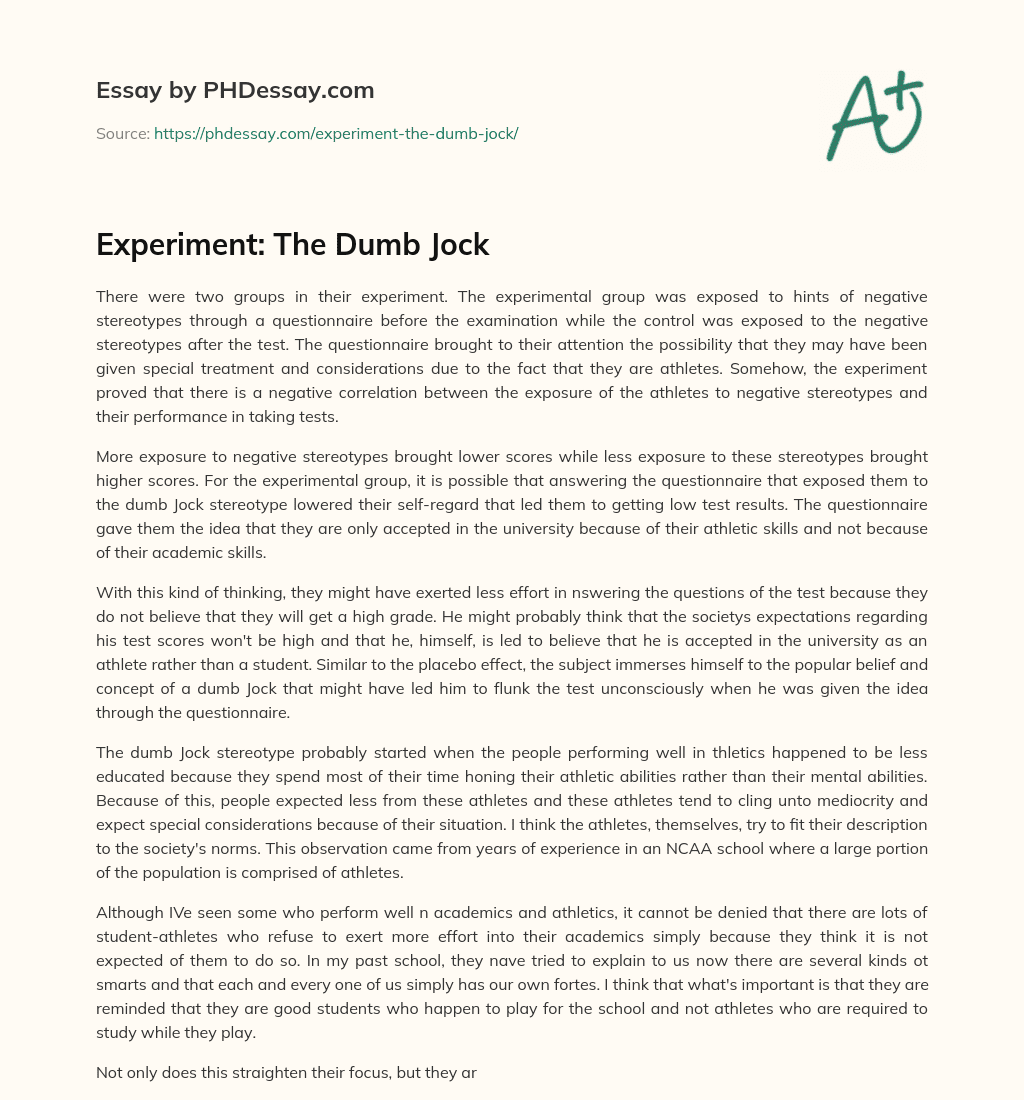 Experiment: The Dumb Jock essay
