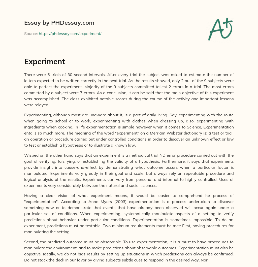 Experimenting and its Importance in Science essay